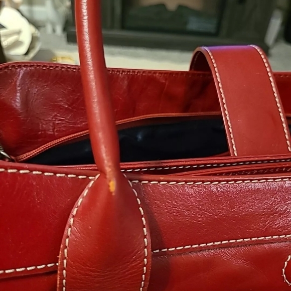 Hype Vintage Red Leather Double Strapped Accordion Style  Hand/Shoulder Bag EUC - Picture 11 of 16